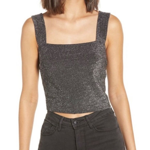 Leith Crop Dark Silver Metallic Tank Square Neck - Picture 1 of 6